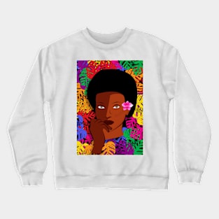 Beautiful Black Afro Woman With Colourful Plants Crewneck Sweatshirt